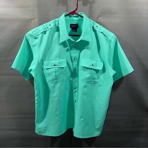 John Blair Shirt Men XLG Green Button Up Collared Short Sleeve / Read Desc